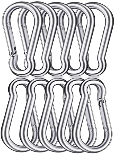 3 Inch Carabiner Spring Snap Hook Steel Clip Link Buckle Heavy Duty 8x80mm 10 Pcs for Outdoor Camping Hiking Hammock Swing, White