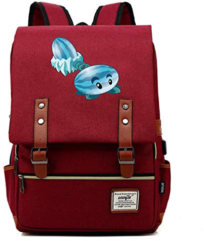 WANHONGYUE Spiel Plants vs. Zombies Backpack Vintage Schulrucksack Schulranzen Studententasche 15,6 Zoll Laptop Rucksack mit USB-Ladeanschluss Red / 2