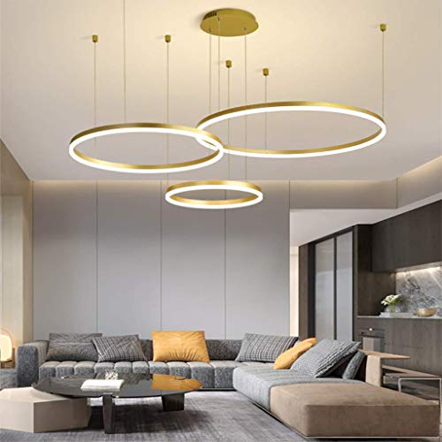 Lampadario Sospensione LED Lampada Soggiorno Lampadario Dimmerabile Con Telecomando Lampade Sospensione Moderne Tavolo Pranzo Soffitto Luminoso Acrilico Rotondo in Alluminio,D'oro,3laps60+80+100cm