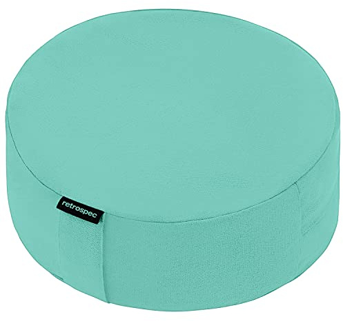 Retrospec Sedona Zafu Meditation Cushion Filled w/Buckwheat Hulls - Yoga Pillow for Meditation Practices - Machine Washable 100% Cotton Cover & Durable Carry Handle; Round, Sea Glass