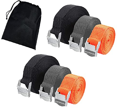 YIXISI 6 Stücke Spanngurt ​Befestigungsgurt, Verstellbare Ratsche Zurrgurt, Befestigungsriemen mit Tragetasche, für Motorrad, Auto, Anhänger, Gepäck, Boot, 2.5cm, 2 Schwarz 5m, 2 Orange 2m, 2 Grau 3m
