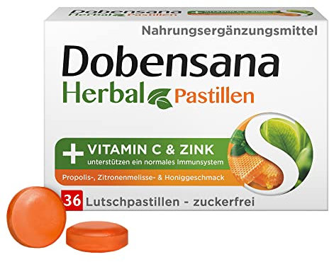 Dobensana Herbal Propolis-, Zitronenmelisse- & Honiggeschmack - Lutschpastillen mit Vitamin C & Zink zur Unterstützung des Immunsystems - Zuckerfrei - 36 Stück