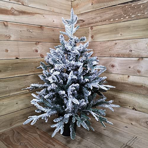 Samuel ALEXANDER 90cm Flocked Lapland Artificial 3ft Mini Christmas Tree in Pot 246 Tips No Decorations Snow