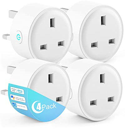 Maxesla 16A Smart Plugs with Energy Monitoring, WiFi Outlet Smart Sockets - Alexa Accessories with Timing, Remote Control, No Hub Required (4 Pack)