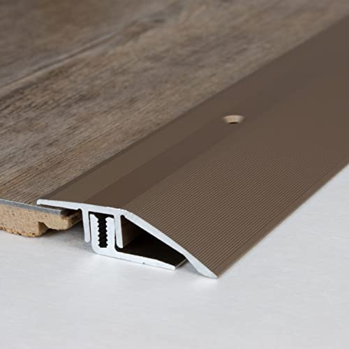 PROVISTON | Ausgleichsprofil | Aluminium eloxiert | Bronze Hell | Breite 44 mm | Höhe 7-15 mm | Länge 2700 mm | Gebohrt | Anpassungsprofil | Übergangsprofil | Bodenprofil | Metallprofil | 1 Stück