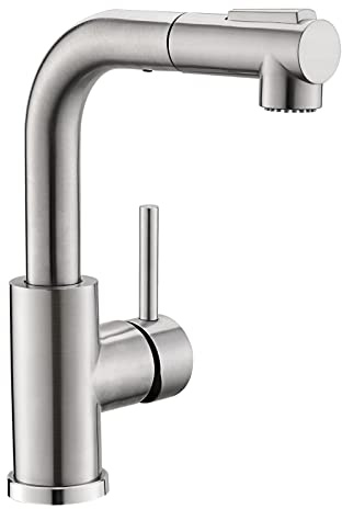 GIMILI Modern Bar Sink Faucet for Kitchen Sink Single Handle with Pull Out Sprayer Hot and Cold Prep Sink Faucet Brushed Nickel