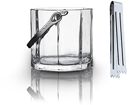 ABHOME Eiskübel aus Glas mit Edelstahlgriff und Zange für Bar, Partys, Cocktailbar, Hinterhofgrill, Picknicks, Camping - Wein-/Champagnereimer Weinkühler, klar (Typ 2)