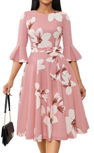 HomRain Kyrkklänningar för kvinnor 2025, bröllopsgäst, cocktail, tebjudning, klockad ärm, vintagestil, afton- och examensklänning, 3XL