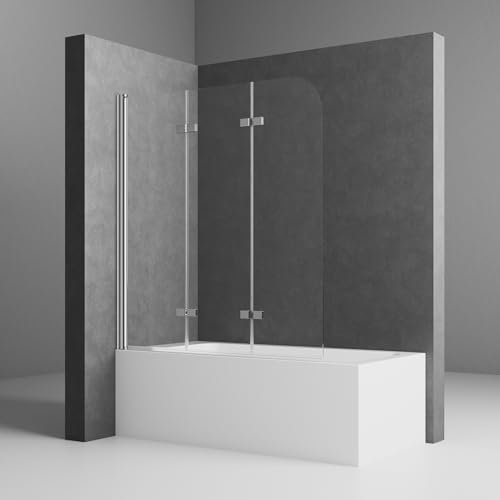 Duschwand für Badewanne 120 x 140cm Badewannenaufsatz Duschwand 3-teilig Faltbar Duschabtrennung 6 mm ESG Glas