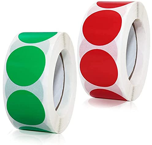 Markierungspunkte,1000 Stück Bunte Klebepunkte auf Rolle, Selbstklebende, Runde Aufkleber perfekt für Kennzeichnung im Büro, Sticker rund 25x25 mm Rot Grün