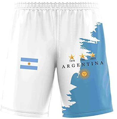 YuanDiann Argentina vinner minnest-shirts 3 stjärnor flagga tryck 2022 fotboll VM kortärmad rund hals tröja för män och kvinnor, 1# Shorts, M