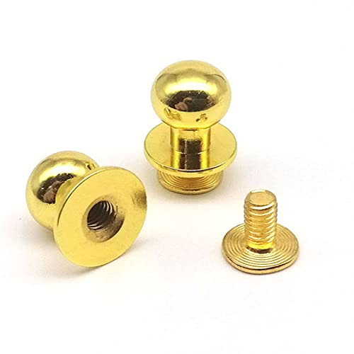 10PCS Solid Brass Copper Round Ball Head Leather Craft Back Nail Rivet Screwback Nipple Stud Spot,Golden,Head Diameter 10mm