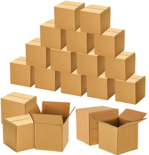 PerKoop 100 Pack 4x4x4 Inch Shipping Boxes, Cardboard Mailing Box, Kraft Corrugated Small Shipping Boxes for Gifts Small Business Packaging Mailer Storage(Brown)