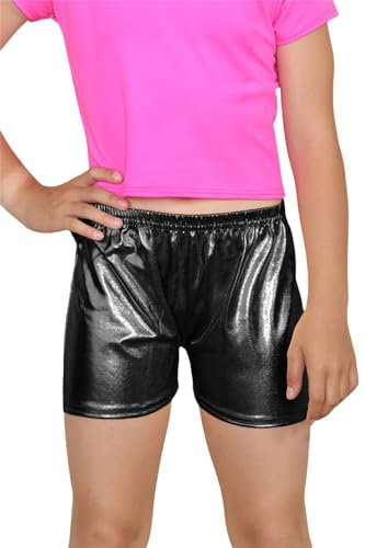 Hamishkane® Hotpants für Mädchen, metallisch glänzend, Booty-Shorts, niedrige Taille, Hotpants, einfarbige und dehnbare Hose, perfekt für Party, Tanz, Nachtclub, Wettbewerbe, Cheerleading, Schwarz ,