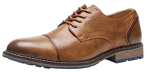 ANUFER Hombre Vintage Color Cepillo Piel sintética Zapatos de Vestir de Negocios con Cordones Derbies Puntiagudos Marrón SN0706162 EU48