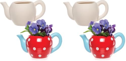 Baker Ross AV983 Ross Keramik-Blumentöpfe „Teekanne“ für Kinder zum Gestalten, Bemalen und Verzieren - Kreatives Bastelset für Kinder/Erwachsene (2 Stück), 9cm x 16cm (Packung mit 2)