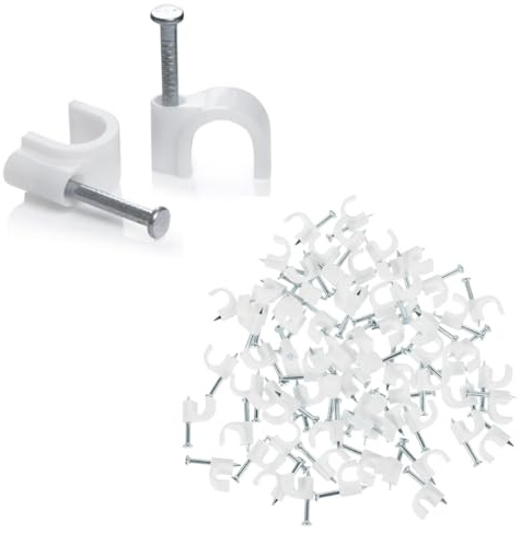 Kable Kontrol Fermacavi con chiodi in acciaio, 20 mm, confezione da 100 pezzi, colore bianco, stabilizzato ai raggi UV, per gestione cavi, parete, Ethernet, TV, costruzione, uso interno ed esterno