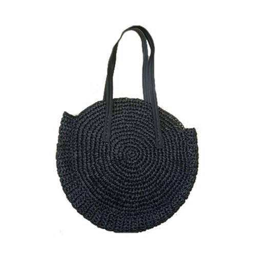 SHTGOI Rund halmväska för kvinnor, vintage, handgjord axelväska, stor kapacitet, strandväska, böhmisk axelväska, korgväska med dragkedja, flätad väska för resor, semester, beige, 8#
