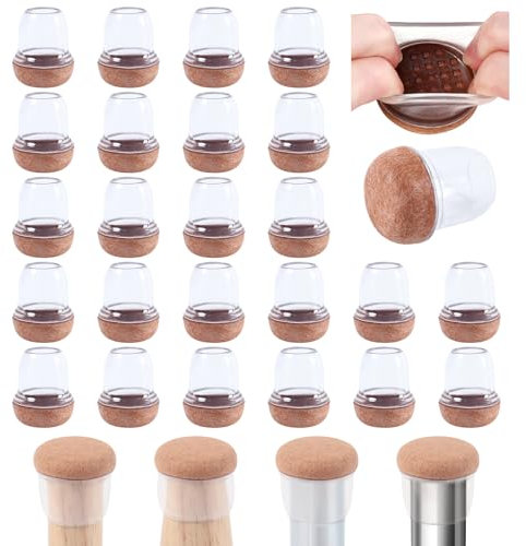 Ezprotekt Stuhlbeinkappen, Stuhlbein-Filzgleiter, Φ 13-20 mmkleine Silikon-Stuhlbeinkappen, Bodenschoner, Keine Kratzer, kein Lärm, reibungslose Bewegung, klares Silikon, rund, 32 Stück