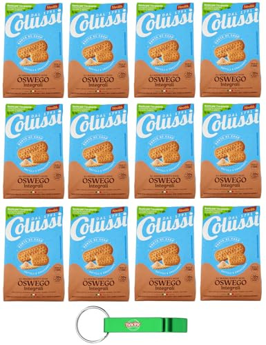 12er-Pack Colussi Biscotti Oswego Integrali,Vollkornkekse Kekse mit Braunem Zucker und Getreide Mehl,450g Beutel + Beni Culinari Kostenloser Schlüsselanhänger