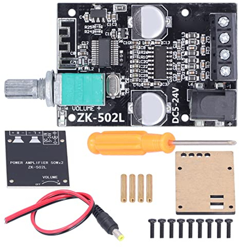 Scheda mini amplificatore di potenza digitale Bluetooth 5.0 ZK-502L da 2x50W modulo amplificatore di potenza da 50W con interruttore e volume regolabile con vassoio per progetti di altoparlanti fai-da