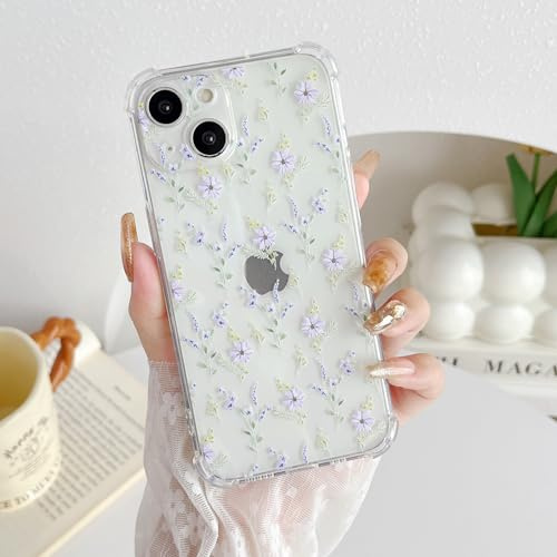 ZTOFERA für iPhone 14 Hülle mit Blumen,Weiches TPU,Lila Blume | Transparente Handyhülle,Verstärkte Ecken mit stoßfestem Schutz,schlanke Passform,niedliches trendiges Blumenmuster
