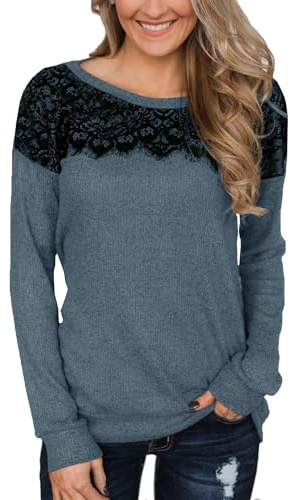 BesserBay Herbst Damen Elegant Casual Langarm Oberteile Lässig Bequem Fashion Shirt Blau XL
