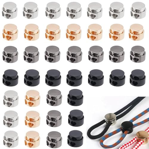 Bssowe Kordelstoppers 2 Loch, Metall Cord Locks 40 Stück, Set Kordelstopper | Kordelenden, Kordelstoppers Metall, Metalls Kordelklemme, Kordelenden Für Jacken Und Rucksäcke(4 Farben)