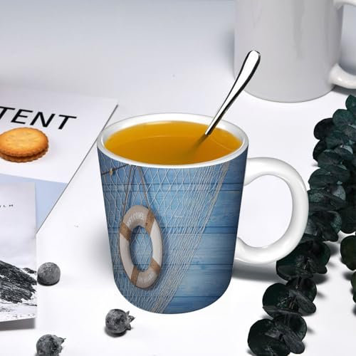 YOIUE Tazze Originali di caffè e Colazione Tazze - stampata Ceramica 11 once di tazze 330 ml Decora la tua tazza regalo,Boa Boa, Salvagente su Shabby Nature Antique Look Wood Tourism Act