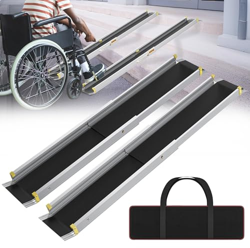 HENGMEI Rollstuhlrampe Teleskoprampen Teleskopschiene Türschwelle Aluminium Schwellenrampe Rollstuhl Rampe Türschwellenrampe Tragfähigkeit 300 kg, Silber (91-152.5cm)