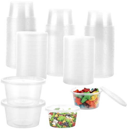 ZOFUN 100 Stück Kunststoffbehälter mit Deckel, 100ml/4oz Aufbewahrungsdosen mit Deckel Rund, Frischhaltedosen Auslaufsichere mit deckel plastik für Saucen, Dips, Tomatensaucen, Salate, Gewürze, Snacks