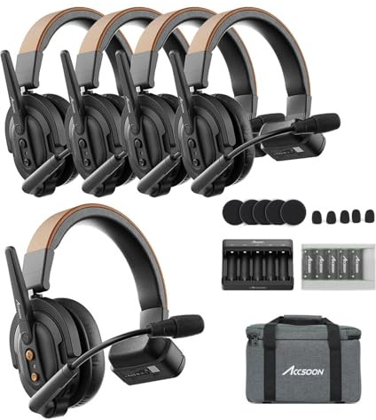 Accsoon Como SE Système de Casque d’interphone sans Fil pour 5 Personnes 1 hôte 4 télécommande, 2,4 GHz en Duplex intégral avec basculement vers muet, autonomie de la Batterie de 30 Heures