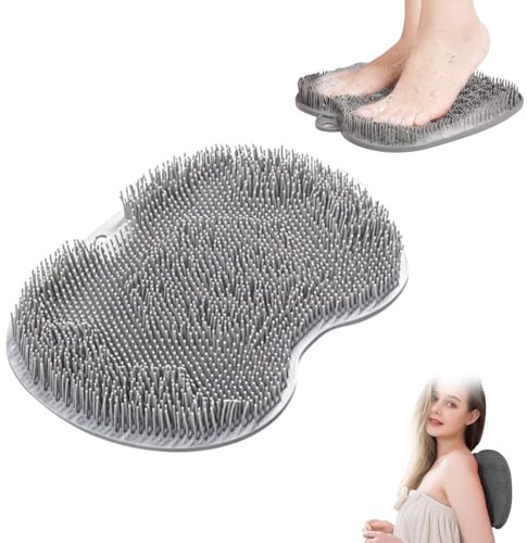 Tapis de Bain en Silicone, Brosse Pieds Douche, Brosse de Massage pour La Douche avec Antidérapant Ventouse, Nettoyeur de Dos, Apaisant et Relaxant pour Nettoyer et Masser les Pieds, Exfolie, Gris