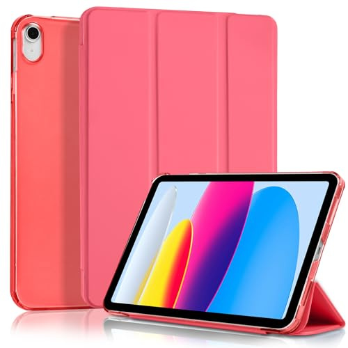4UBonLife Fodral för iPad (A16) 11:e/10:e Generationen (2025/2022), Smalt Stativ Hårt Bakskal, Genomskinligt Frostat Bakfodral för Apple iPad 10 11 Gen, Automatisk Uppvakning/Sömn, Vattenmelon Röd