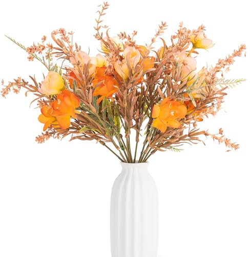 Leuyuee 2 Blumensträuße Kunstblumen Künstliche Pflanzen Blumen Deko Hortensien Seide Blumenarrangements für Zuhause Blumenstrauß Hochzeit Garten Festival Dekor (orange)
