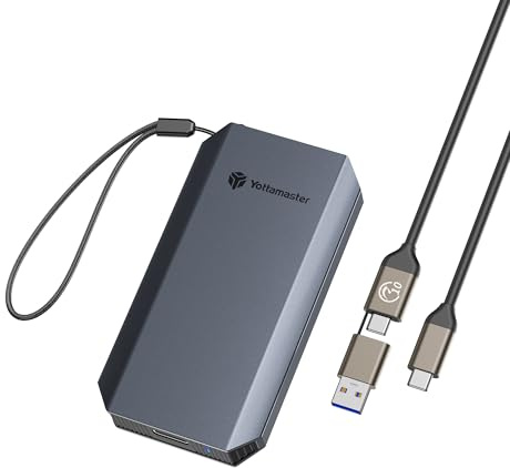 Yottamaster 2TB SSD Externo, hasta 460MB/s, 2 en 1 Cable USB-C/A con Correa SSD Portátil Compacto Compatible con iPhone 17 Pro MAX/Smartphone/Tableta/Portátiles