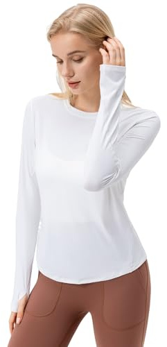 HANERDUN Maglietta Sportiva a Maniche Lunghe da Donna Top Activewear UPF 50+ Protezione Solare UV Magliette da Allenamento Running Outdoor Gym Hiking con Foro per Il Pollice
