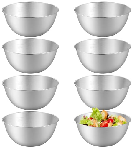 8 Stück Edelstahl Schüssel, Ø 19cm Stapelbar Metall Schüsselset, Rührschüssel mit Skala, Innen Poliert Salatschüssel, Metall Snackschalen, Servierschüssel, Chipsschüssel, Dipschale, Dekoschüssel