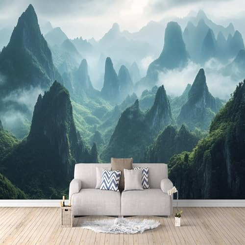 Papel Pintado 3D Montañas Y Bosques 300x210 cm Fotomurales Tejido No Tejido, Papel Tapiz Grande Murales Fotográfico Moderno Decoración de Paredes