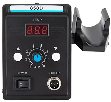 Stazione di saldatura | Stazione di riserva ad aria calda 858D | 700 W con 3 ugelli e display digitale | per saldatura SMD e dissaldatura con temperatura e volume d'aria regolabili, controllo della