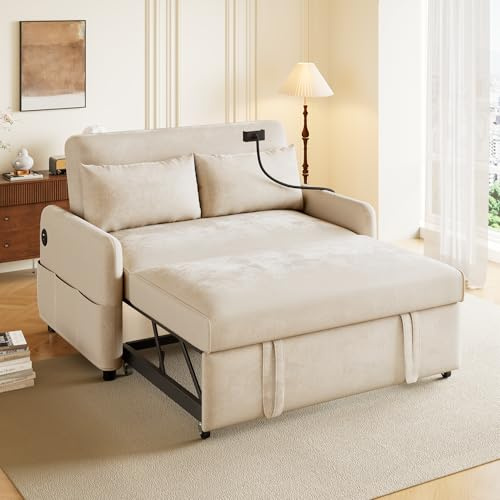 DUlVBPE Modern dubbel hopfällbar bäddsoffa, multifunktionell soffa med sovfunktion, justerbart ryggstöd, mobiltelefonhållare, USB-laddningsport, lämplig för vardagsrum, sovrum, hemmabio lägenhet