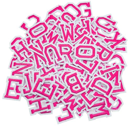 Allazone Alphabet Applikationen Patches, Aufnäher Buchstaben Patches A - Z, Buchstaben zum Aufnähen oder Aufbügeln für Schuhe, Hut, Tasche, Bekleidungszubehör, Rosa