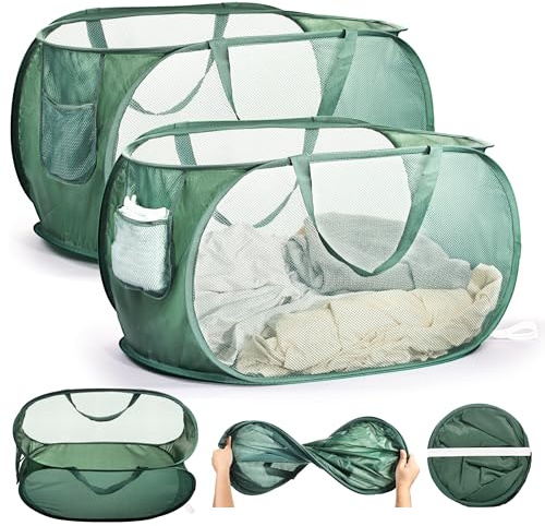Yokuni 2 Stück Faltbarer Wäschekorb 36 x 36 x 58 cm, Pop Up Wäschekorb Faltbar mit Henkel, Klappbarer Wäschekorbe für Badezimmer, Schlafzimmer, Studentenwohnheime, Reisen und die Aufbewahrung zu Hause