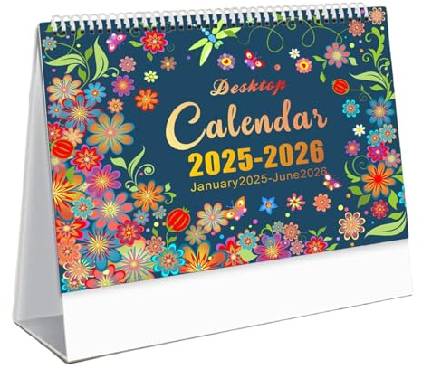 Calendario da tavolo in piedi 2025-2026,Calendario da tavolo 2025-2026 | mensile d'arte | Da gennaio 2025 a giugno 2026, calendario di pianificazione per la scuola a casa, decorazione da ta