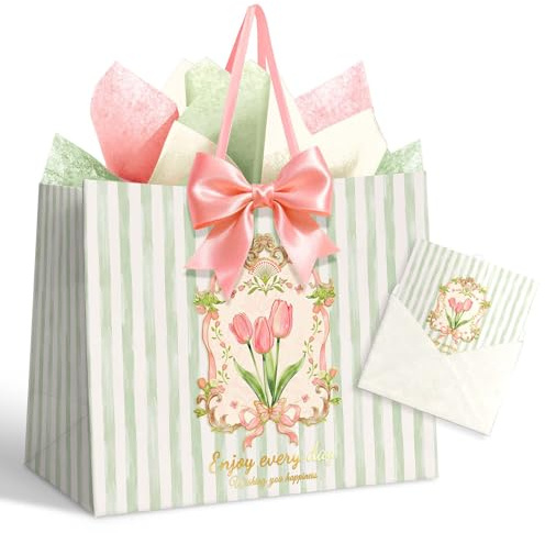 NICROHOME EUR 13'' Große Geschenktüte mit Schleife Seidenpapier Grußkarte