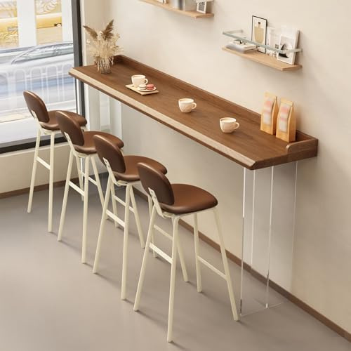 Hög Bartabell, Furubordplatta, Industriell Pubtabell för Matsal, Akrylben, Lätt att Montera, Lämpligt för Ingång och Vardagsrum, Utan Hocker(Brown,160x40x105cm/63x16x41in)