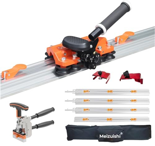 4,0m Taglierina Manuale Grandi Piastrelle, 3 Lame, Spessore Max 12mm, Guide 4×1m Morsetti Posizionamento. Ventose Guide solo superfici lisce, tensione maniglia regolabile con viti