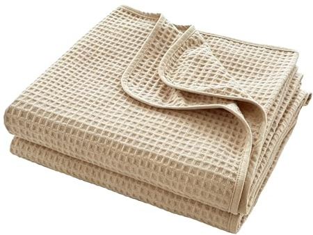 Simple&Opulence 100% Baumwolle Waffledecke Kuschedecke 150x200cm, Atmungsaktiv und Hautfreundlich, Oeko-TEX Zertifiziert Alljahresdecke für Sofa Bett Wohnzimmer, Khaki