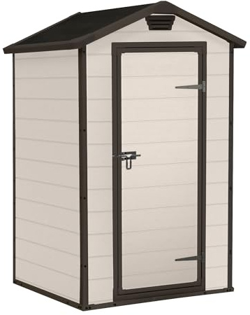 FRANKYSTAR® Manor 4x3 - Casetta da Giardino 129x196x103 cm 1 Anta per deposito attrezzi fini-tura effetto legno graffiato in Resina Beige