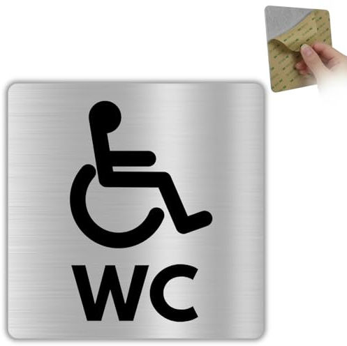 LEIASA | Señal Baño Discapacitados - 12x12 cm - Aluminio - Aseo Adaptado | Cartel WC Minusválidos, Placa Silla de Ruedas, Rótulo Movilidad Reducida, Aviso Sanitario Accesible, Signo Inclusivo
